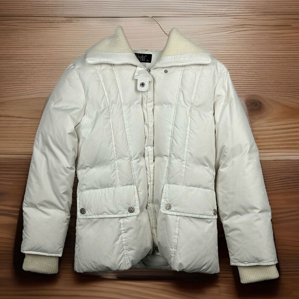 VEEKO Women's Medium 36 Goose Down Puffer Coat Jacket White Collared Pockets